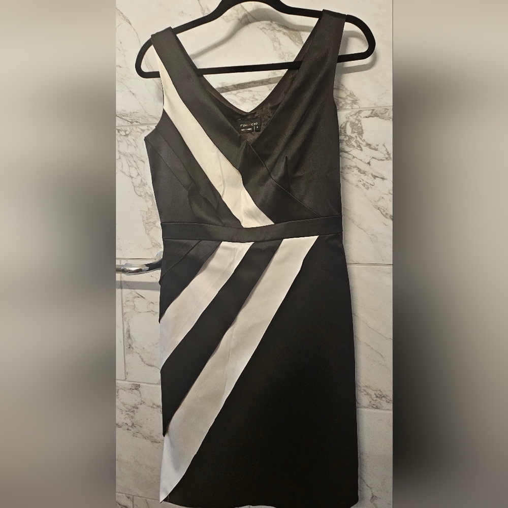 Max & Cleo Black and White Asymmetrical Sheath Dress